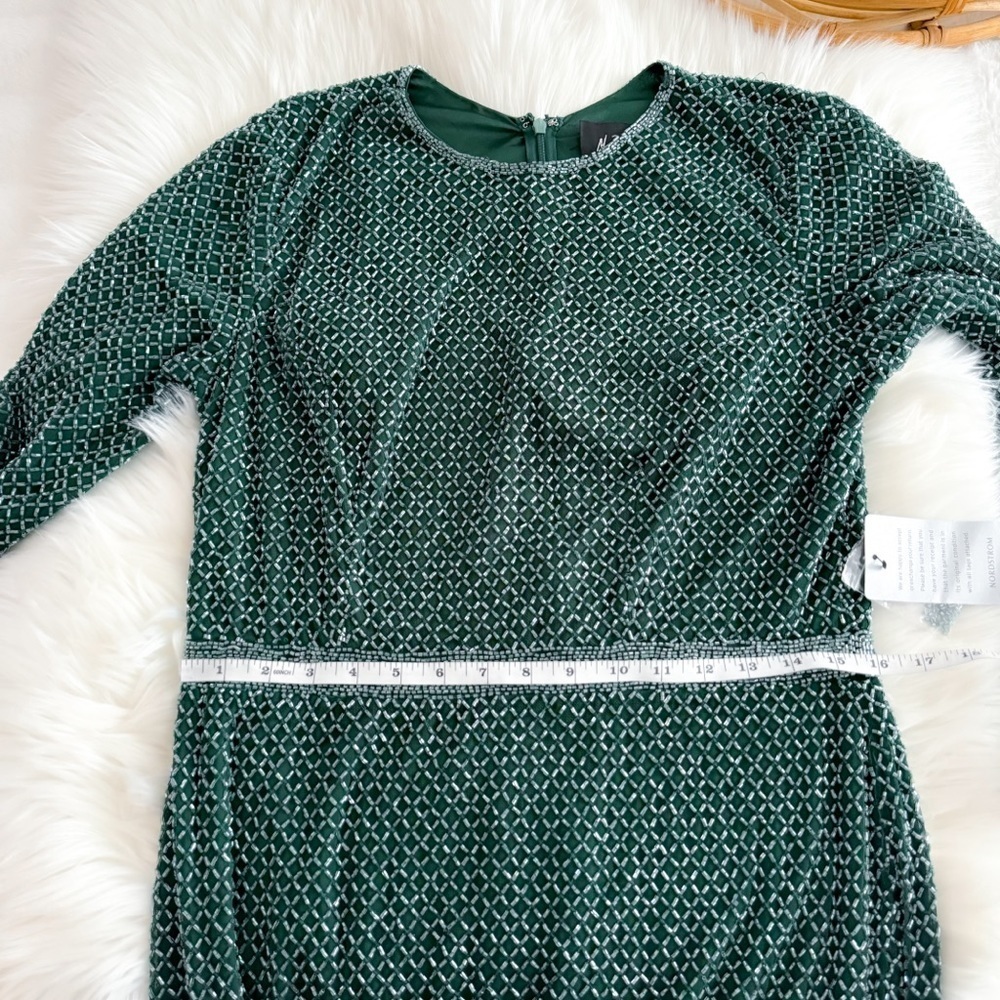 Mac Duggal Evening 5056 Long Sleeve Beaded High Slit Gown Green Beaded NEW - Picture 13 of 14